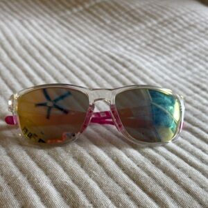 Clear Frame Pink Temples Mirrored Lens Sunglasses